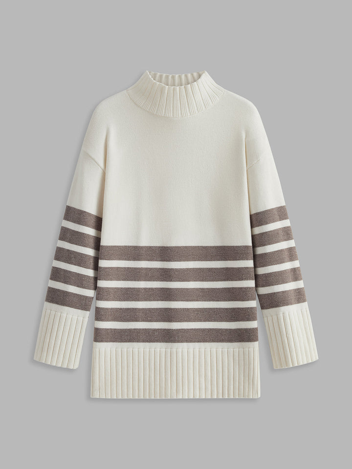 Zoey™ - Elegant Stripe Mock Neck Sweater