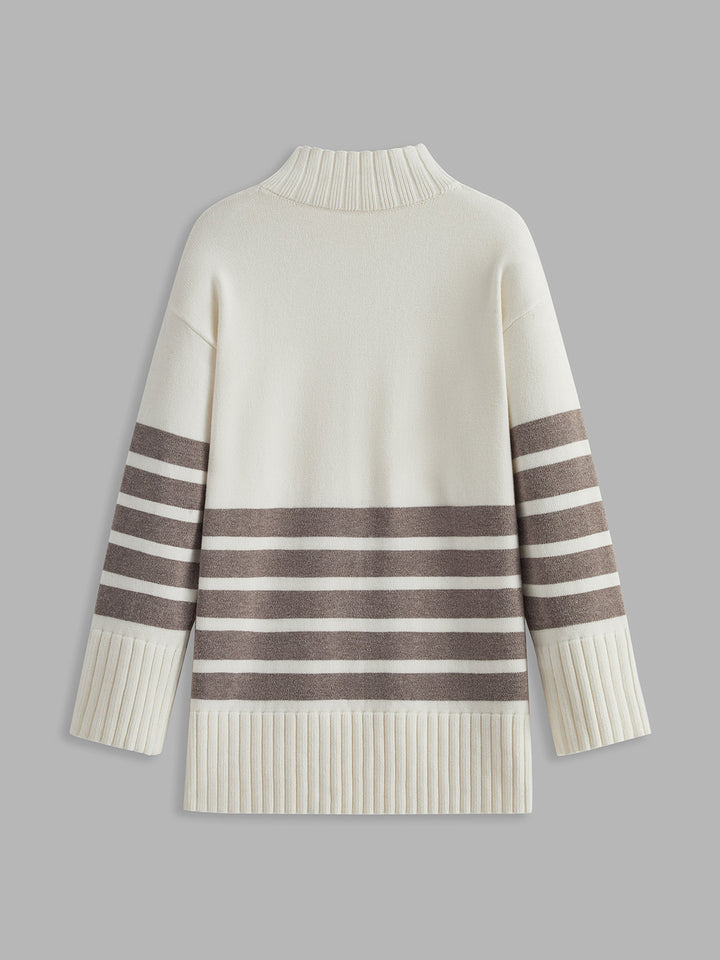 Zoey™ - Elegant Stripe Mock Neck Sweater