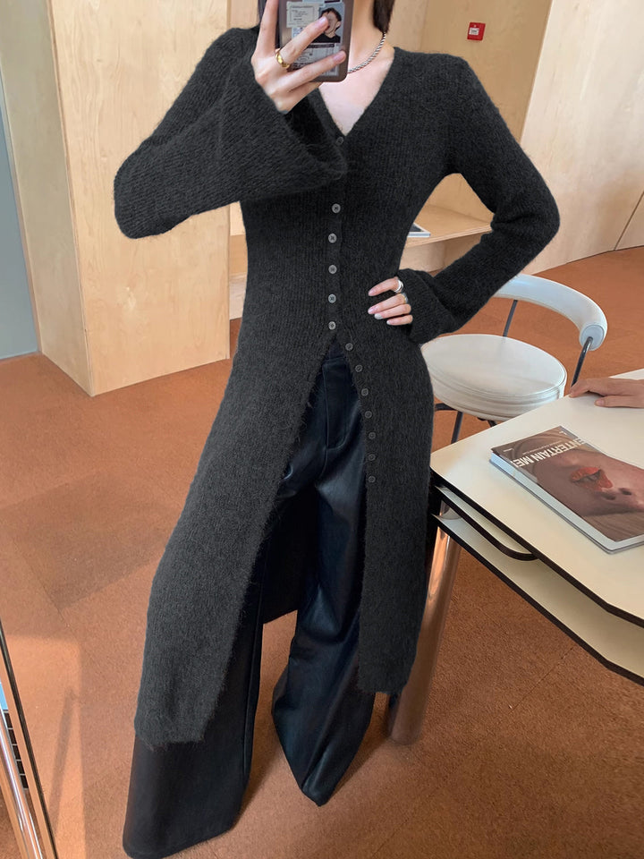 Ellie™ - Chic V-Neck Sweater Dress with Side Split Detail