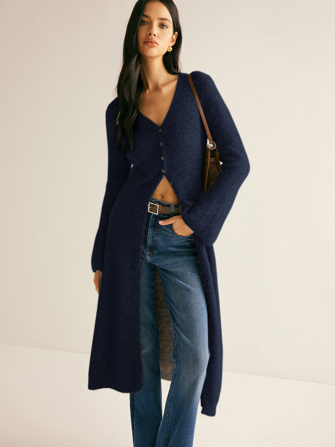 Ellie™ - Chic V-Neck Sweater Dress with Side Split Detail