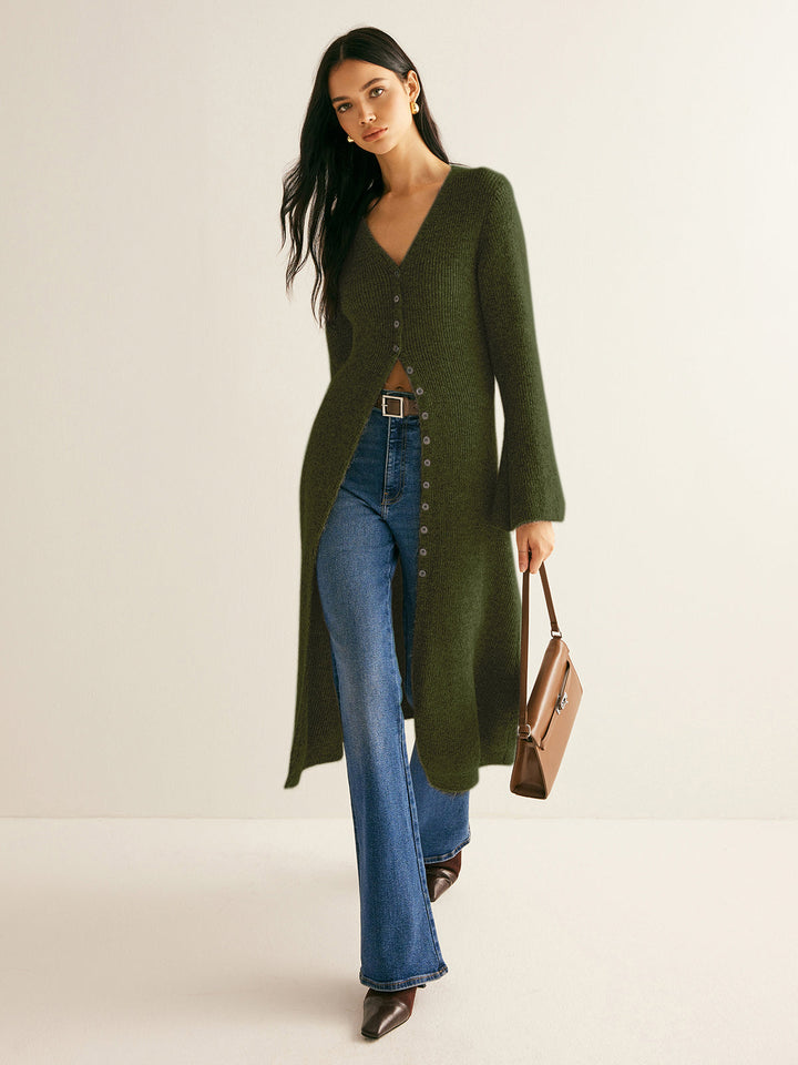 Ellie™ - Chic V-Neck Sweater Dress with Side Split Detail