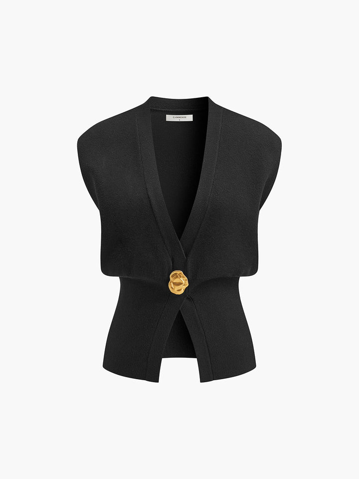 Leah™ - Elegant V-Neck Button-Up Sweater Vest with Chic Details