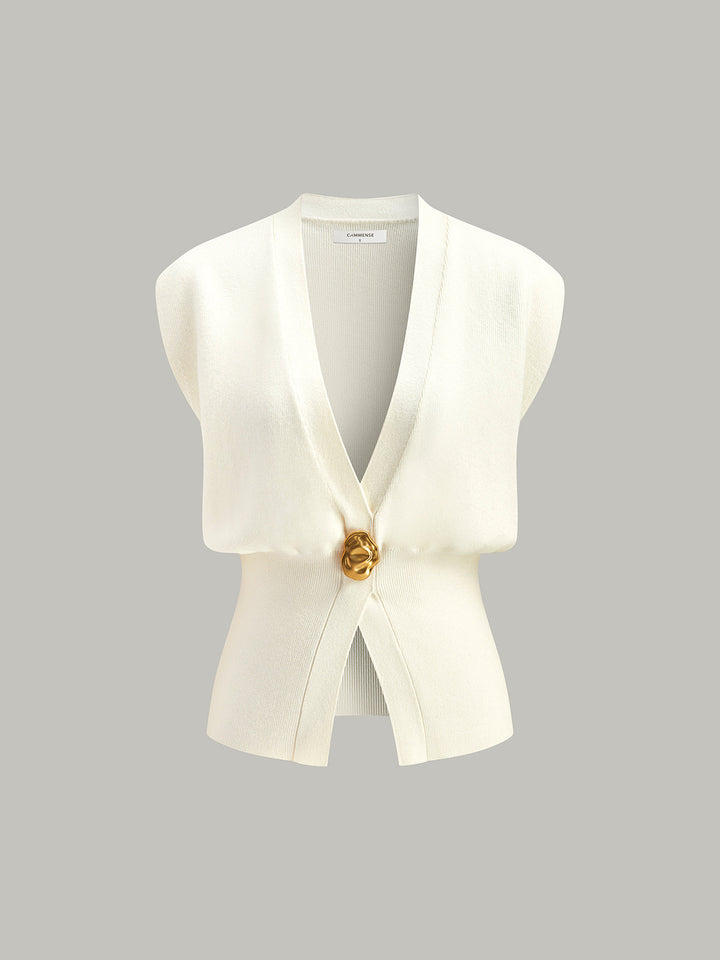 Leah™ - Elegant V-Neck Button-Up Sweater Vest with Chic Details