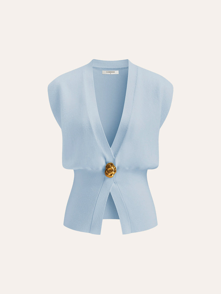 Leah™ - Elegant V-Neck Button-Up Sweater Vest with Chic Details