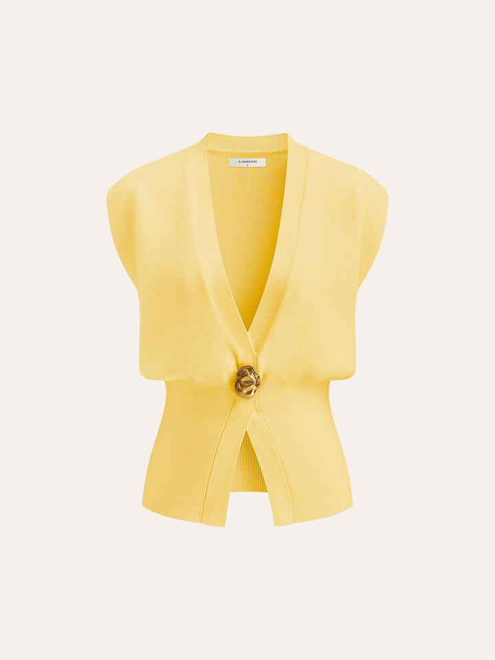 Leah™ - Elegant V-Neck Button-Up Sweater Vest with Chic Details