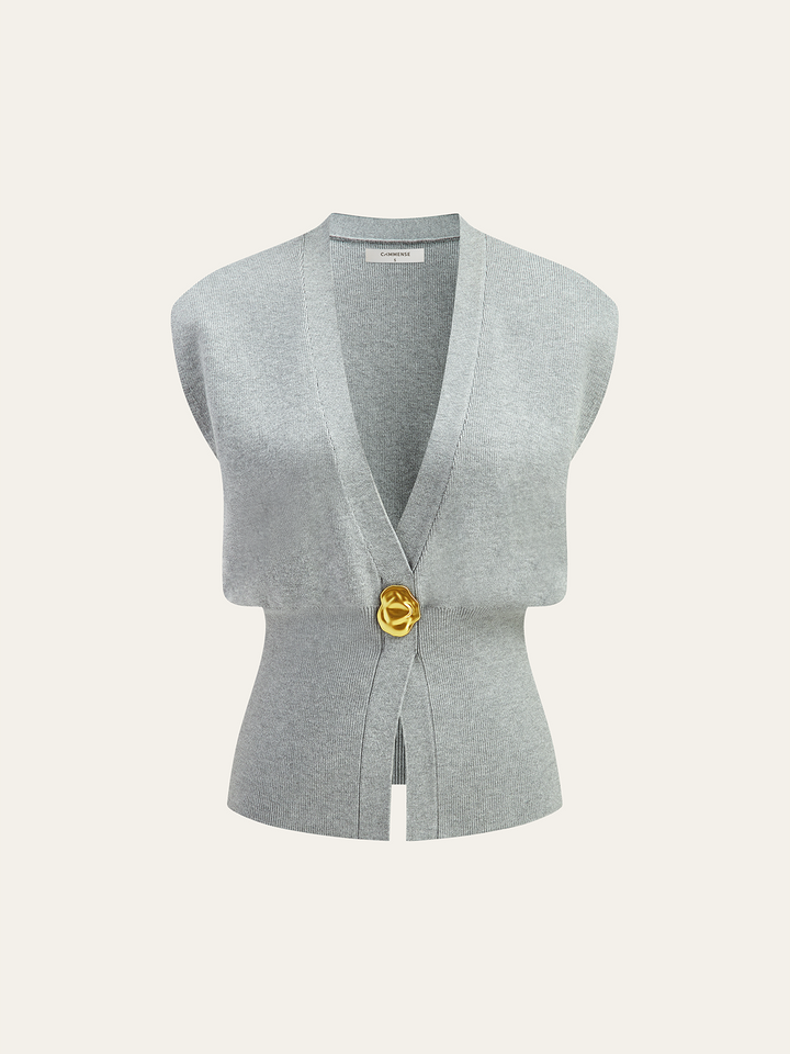 Leah™ - Elegant V-Neck Button-Up Sweater Vest with Chic Details
