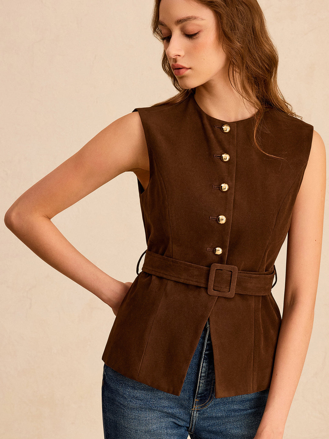 Penelope™ - Chic Vest with Belt Accent