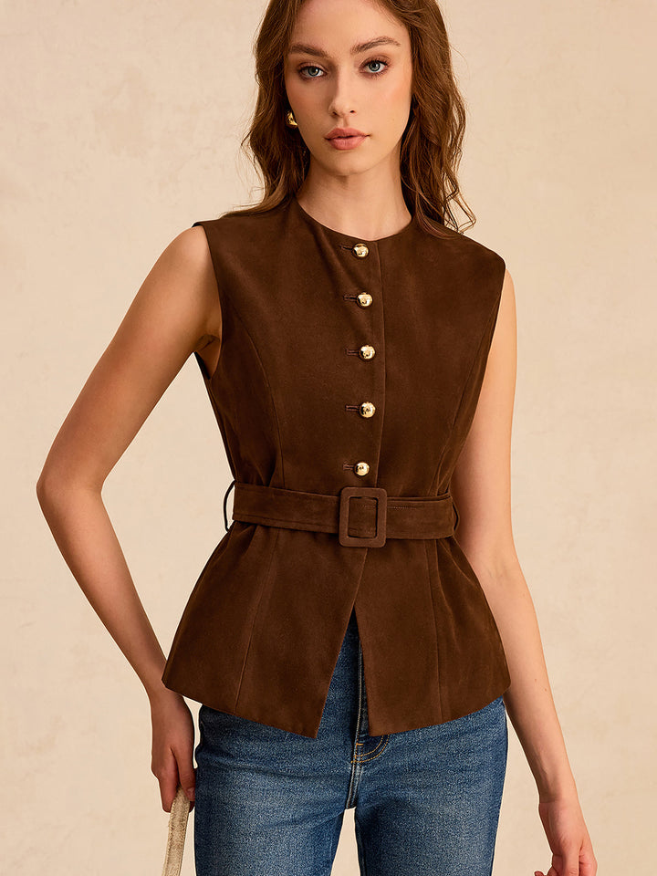 Penelope™ - Chic Vest with Belt Accent