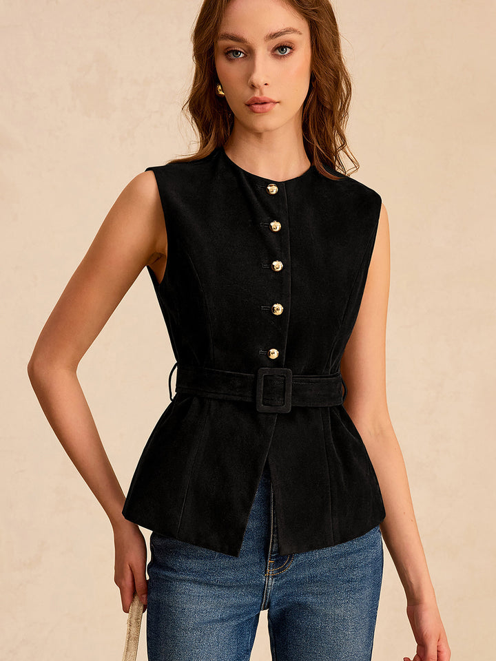 Penelope™ - Chic Vest with Belt Accent