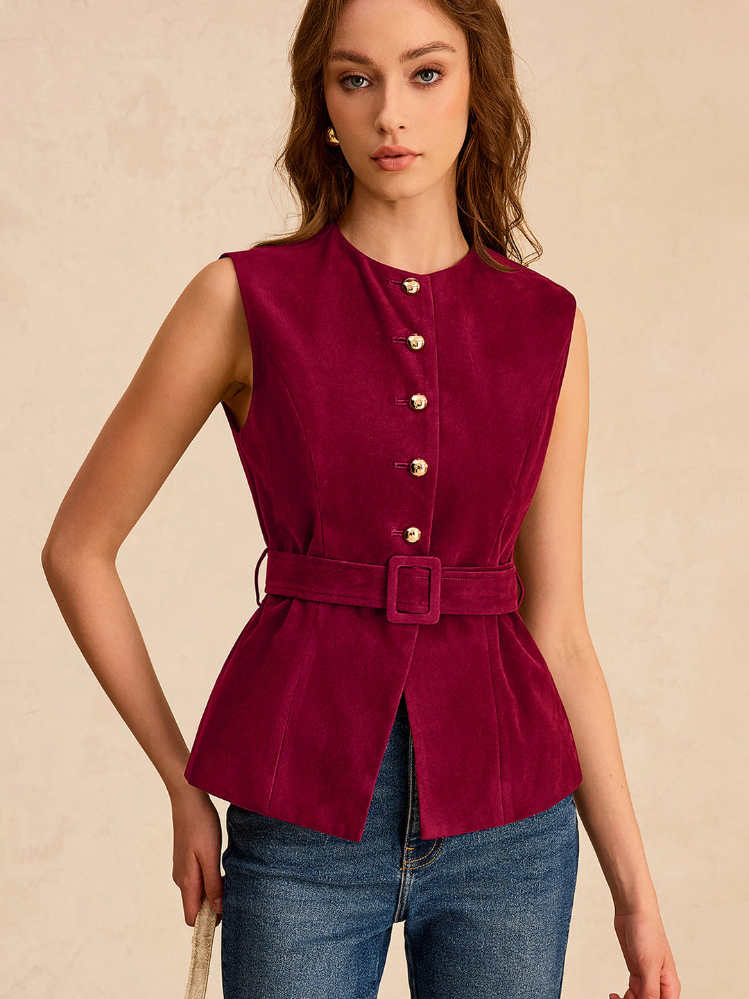 Penelope™ - Chic Vest with Belt Accent