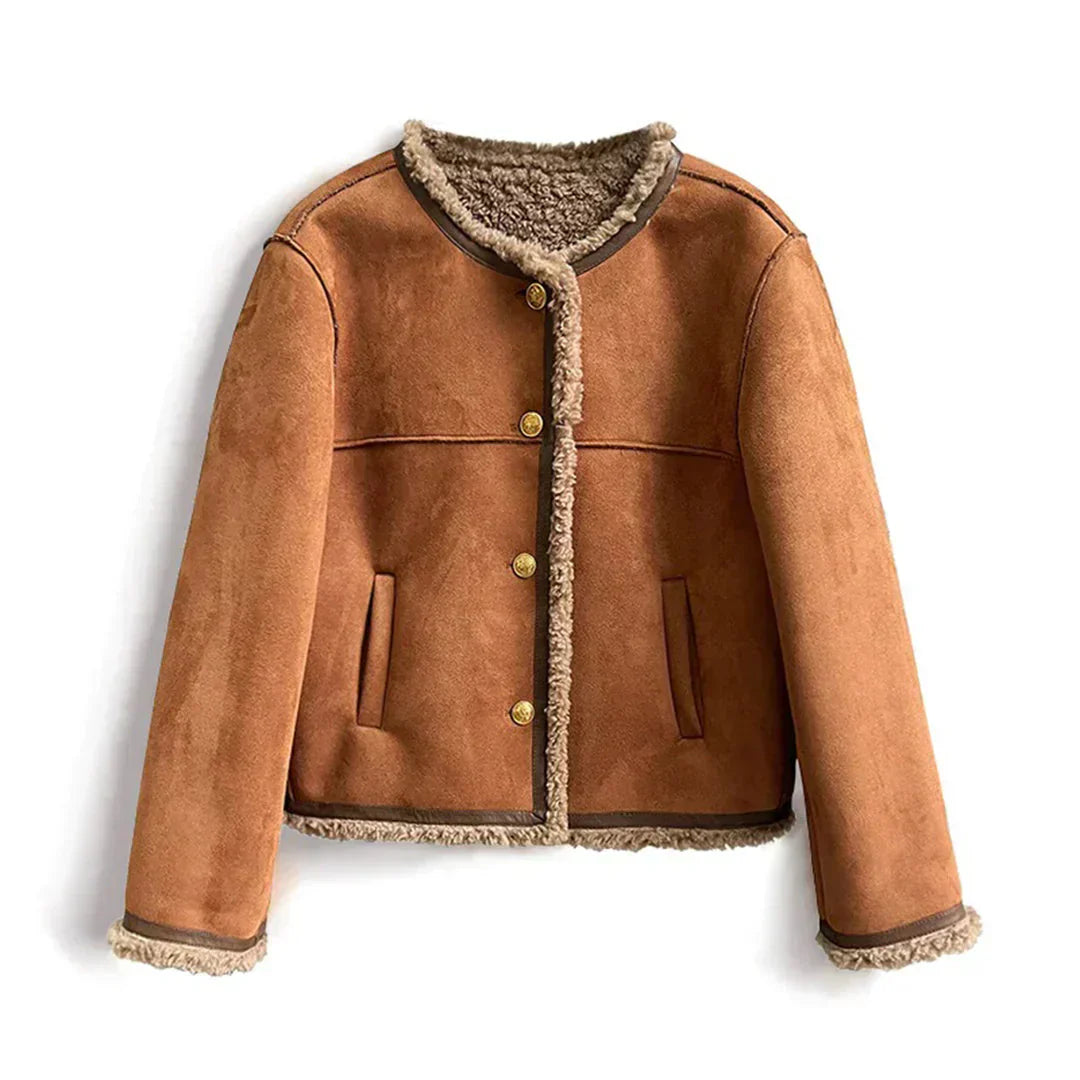 Aria™ - Chic Button-Up Faux Fur Jacket