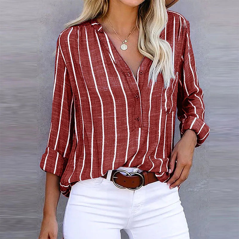 Maddie™ - Striped Button-Up Blouse