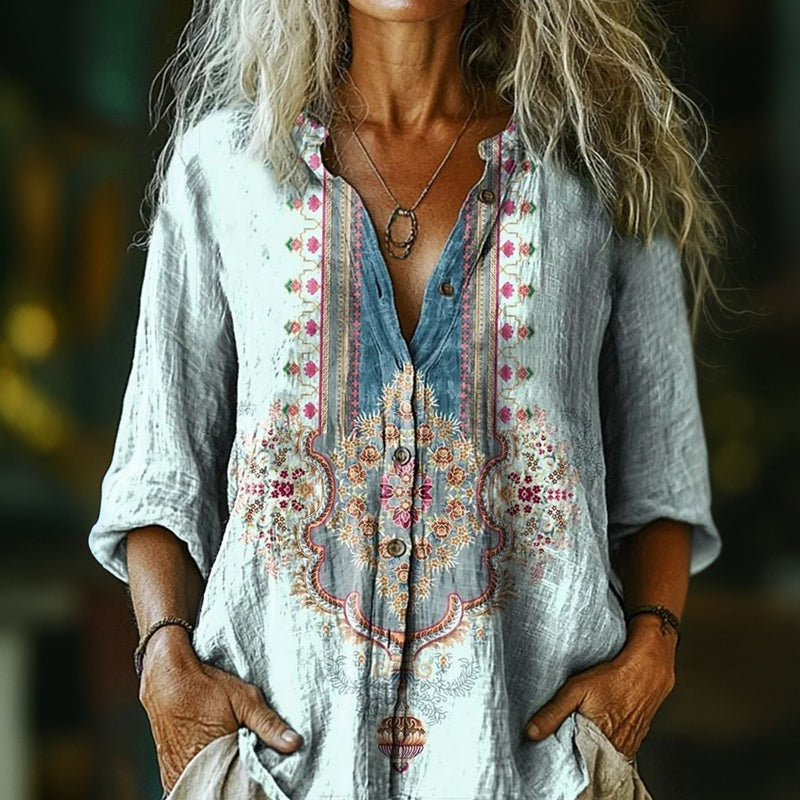 Faylen™ - Elegant Ethnic Print Blouse