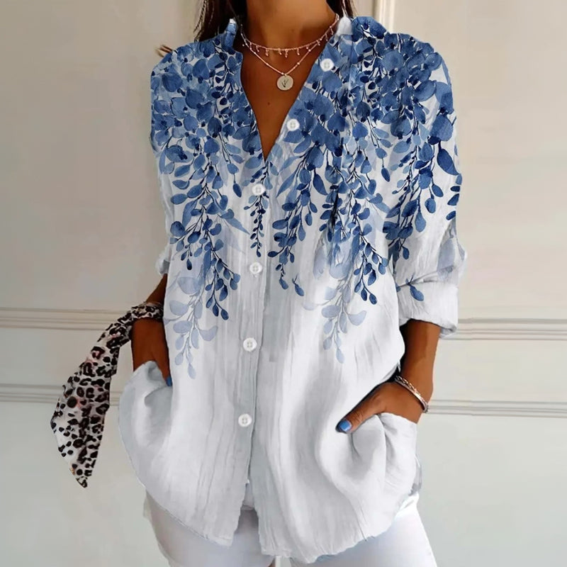 Embrie™ - Retro Floral Leaf Pattern Blouse