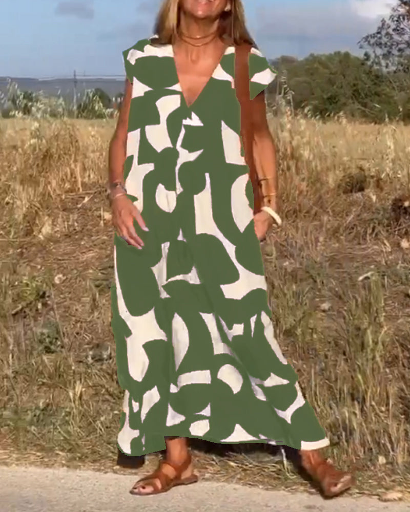 Emeline™ - Printed Dress with V-Neckline