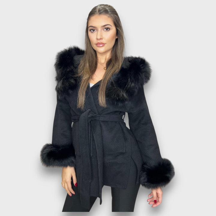 Cartelle™ - Cashmere Coat with Hood and Fur Accents
