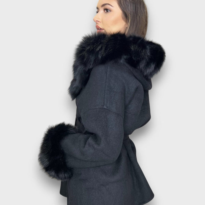 Cartelle™ - Cashmere Coat with Hood and Fur Accents