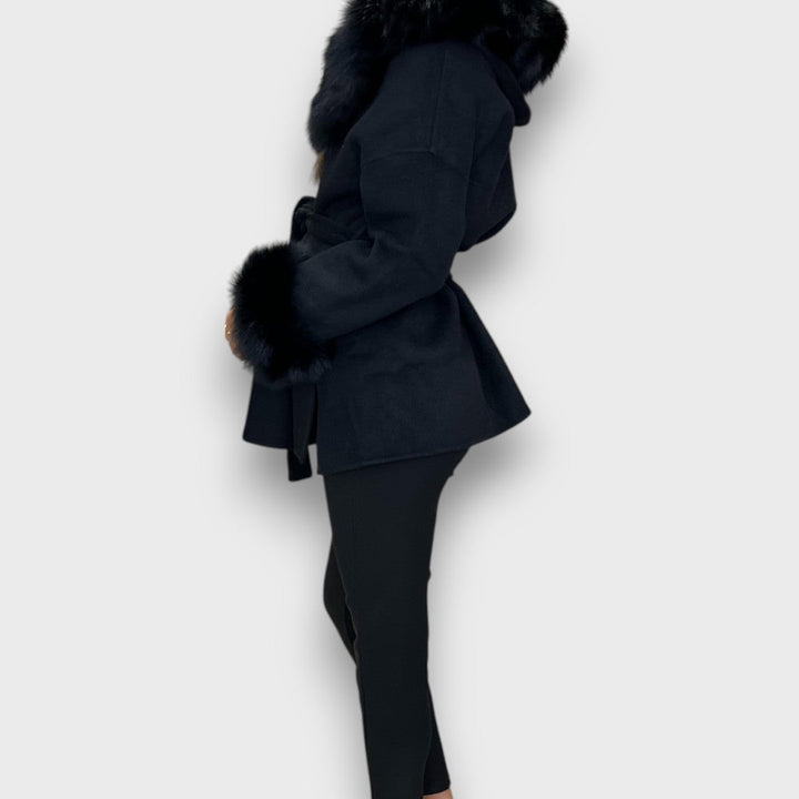 Cartelle™ - Cashmere Coat with Hood and Fur Accents