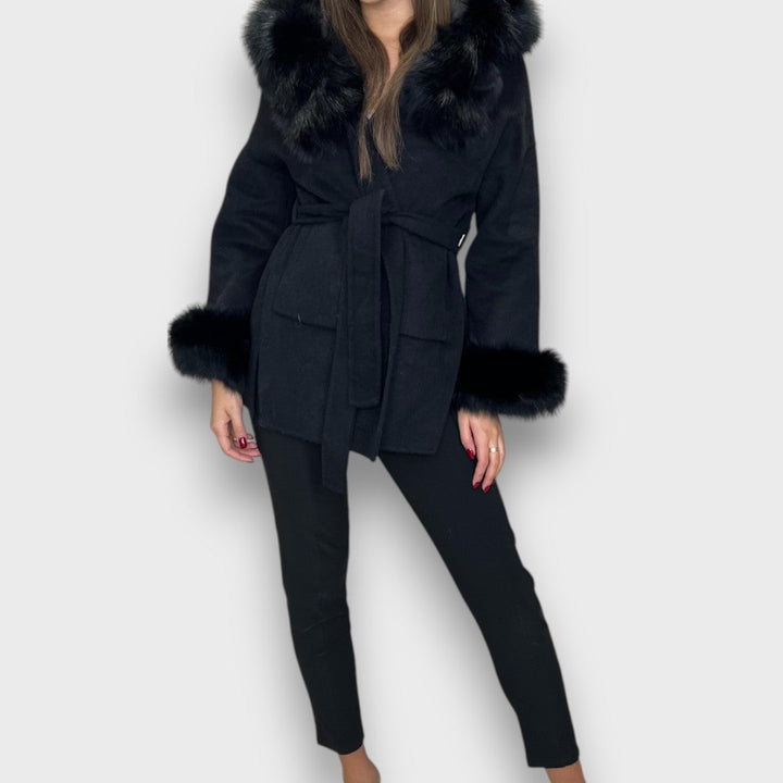 Cartelle™ - Cashmere Coat with Hood and Fur Accents