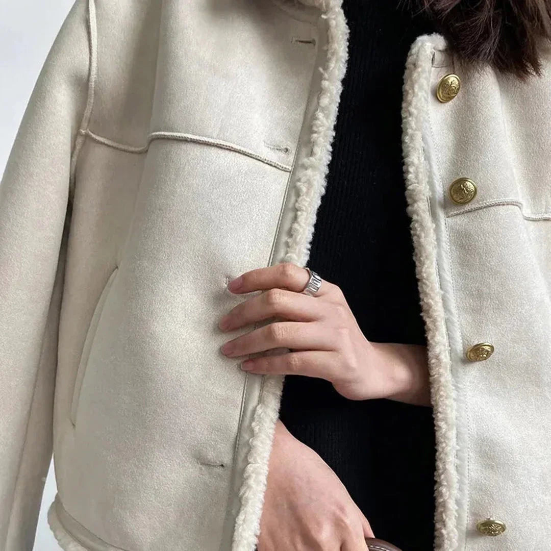 Aria™ - Chic Button-Up Faux Fur Jacket