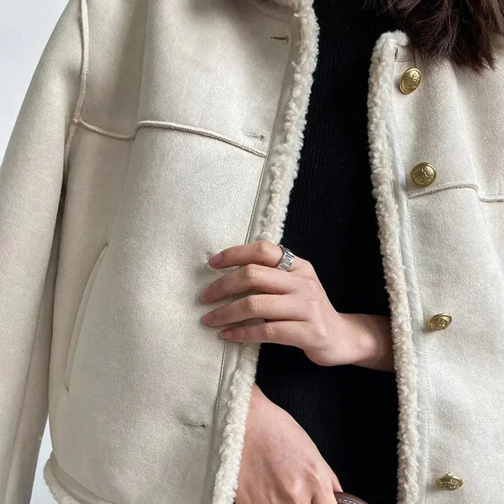 Aria™ - Chic Button-Up Faux Fur Jacket