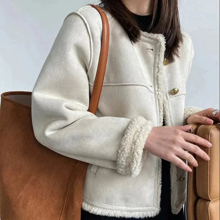Aria™ - Chic Button-Up Faux Fur Jacket