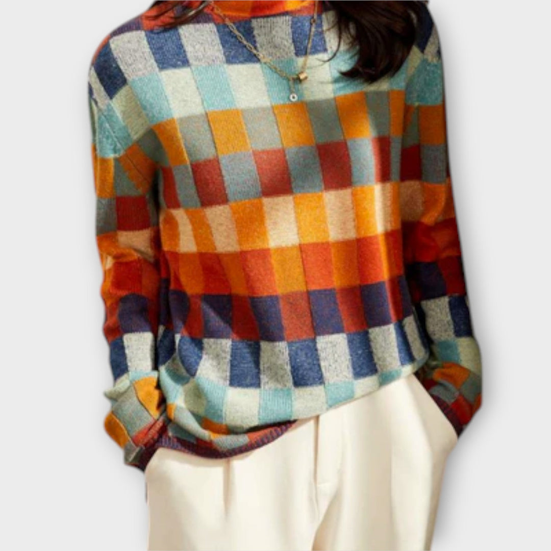 Erika™ - Vibrant Patchwork Turtleneck