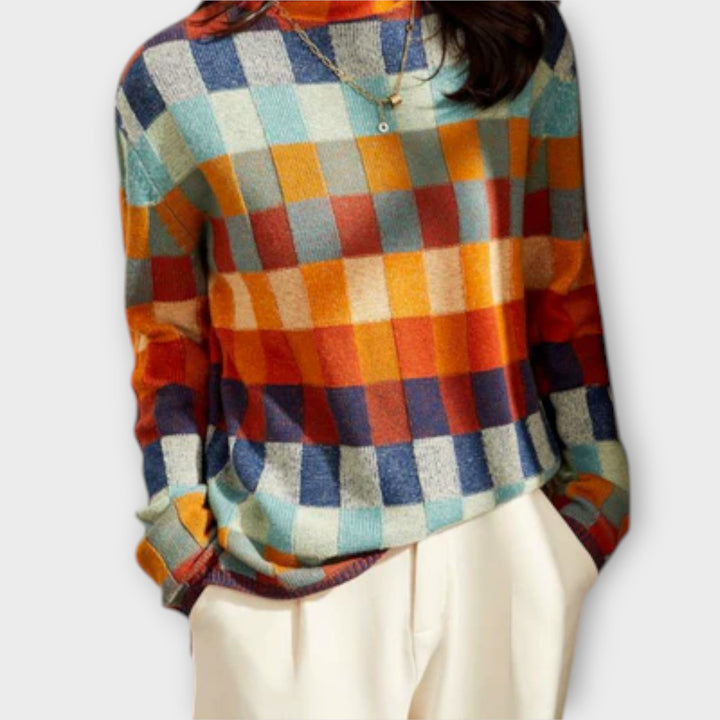 Erika™ - Vibrant Patchwork Turtleneck