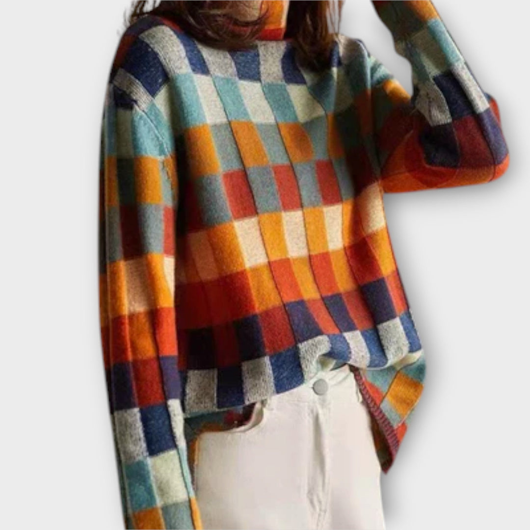 Erika™ - Vibrant Patchwork Turtleneck