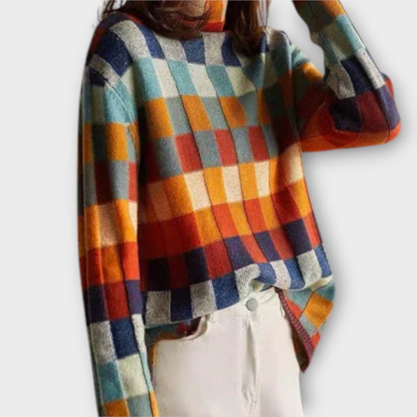 Erika™ - Vibrant Patchwork Turtleneck