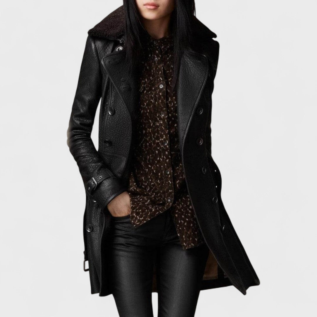 Marie™ - Chic 3/4 Leather Coat