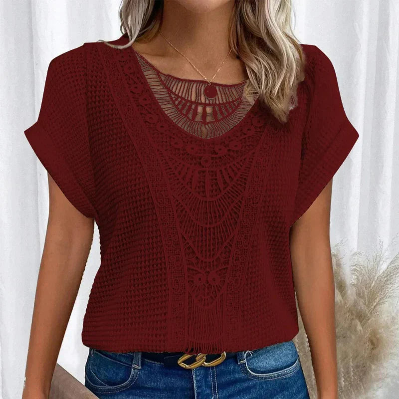 Rosa™ - Round Neck Top with Lace Trim