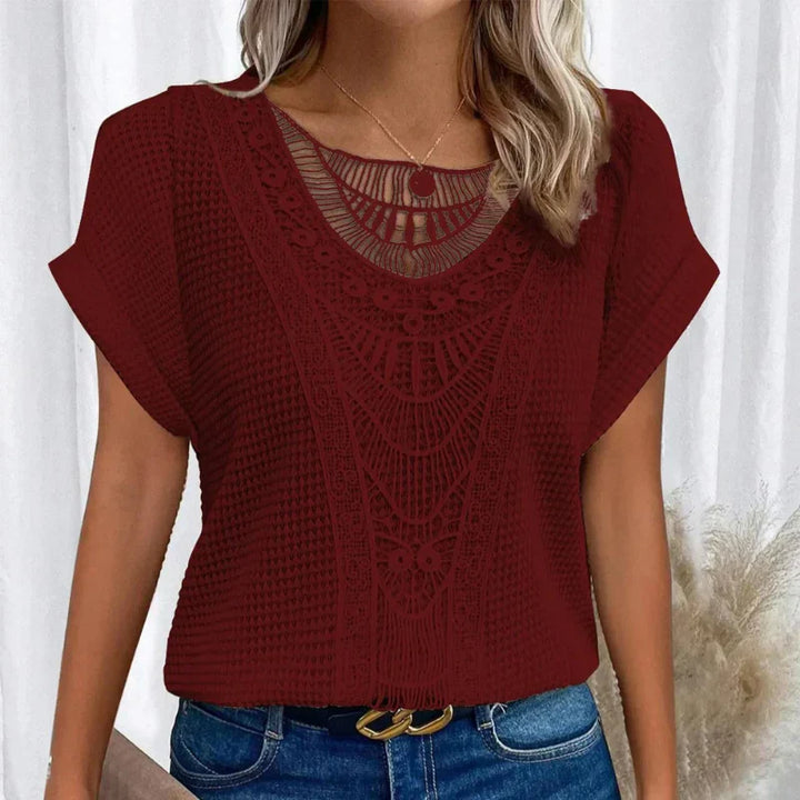 Rosa™ - Round Neck Top with Lace Trim