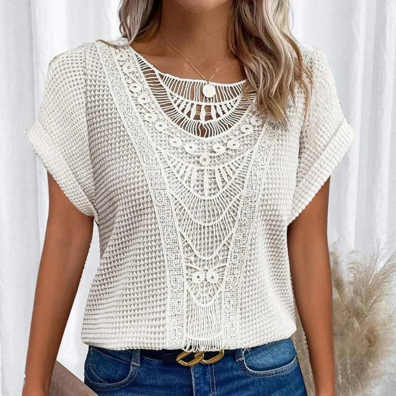 Rosa™ - Round Neck Top with Lace Trim