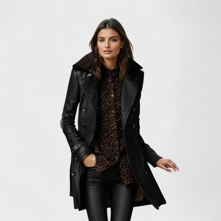Marie™ - Chic 3/4 Leather Coat