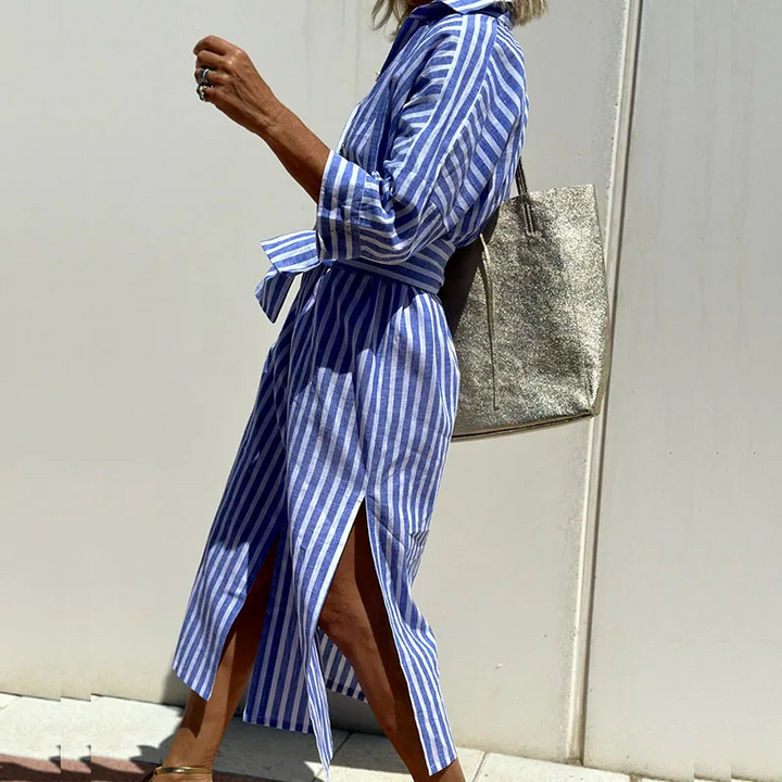 Grace™ - Chic Striped Shirt Dress