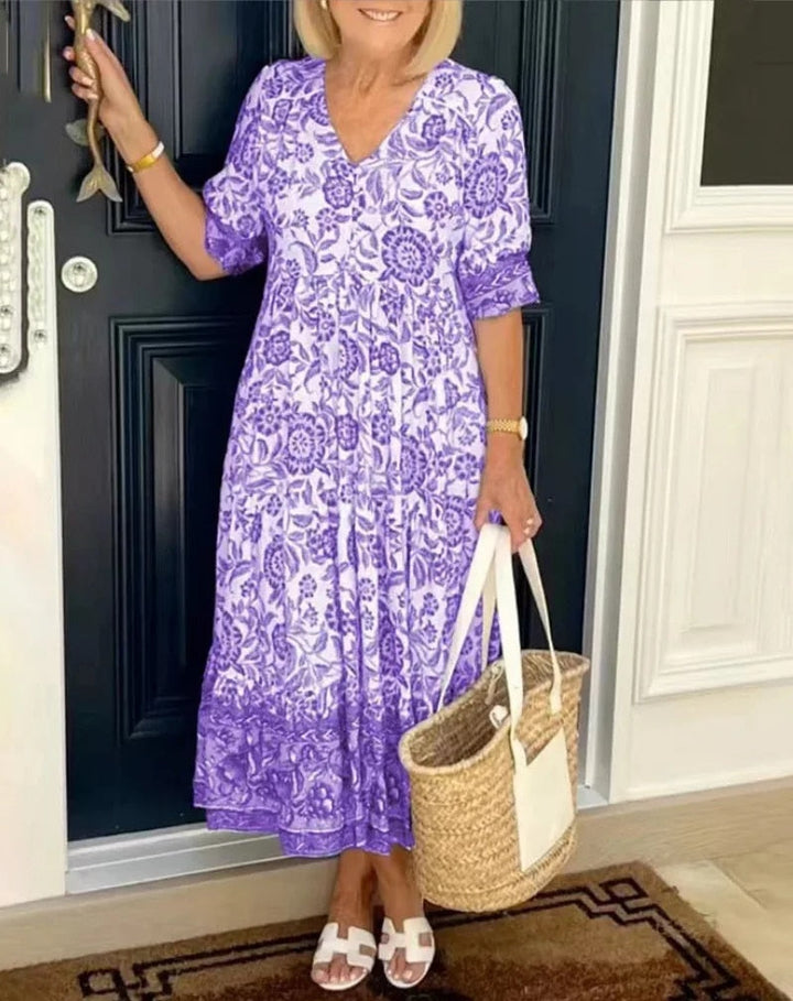 Aria™ - Chic V-Neck Floral Dress