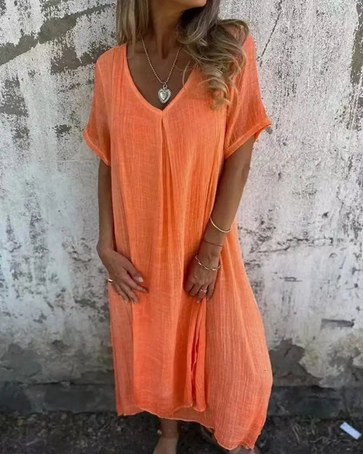Gina™ - Chic V-Neck Loose Dress