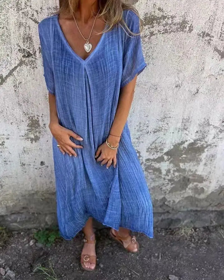 Gina™ - Chic V-Neck Loose Dress