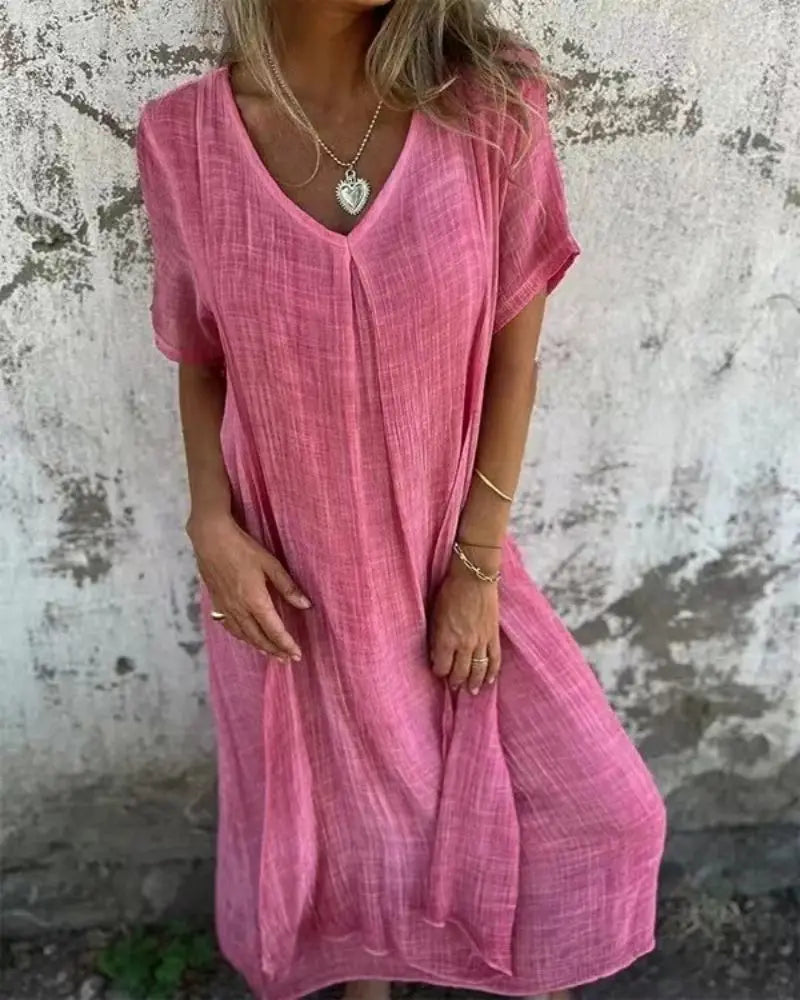 Gina™ - Chic V-Neck Loose Dress