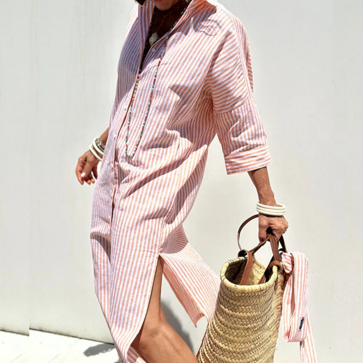Grace™ - Chic Striped Shirt Dress