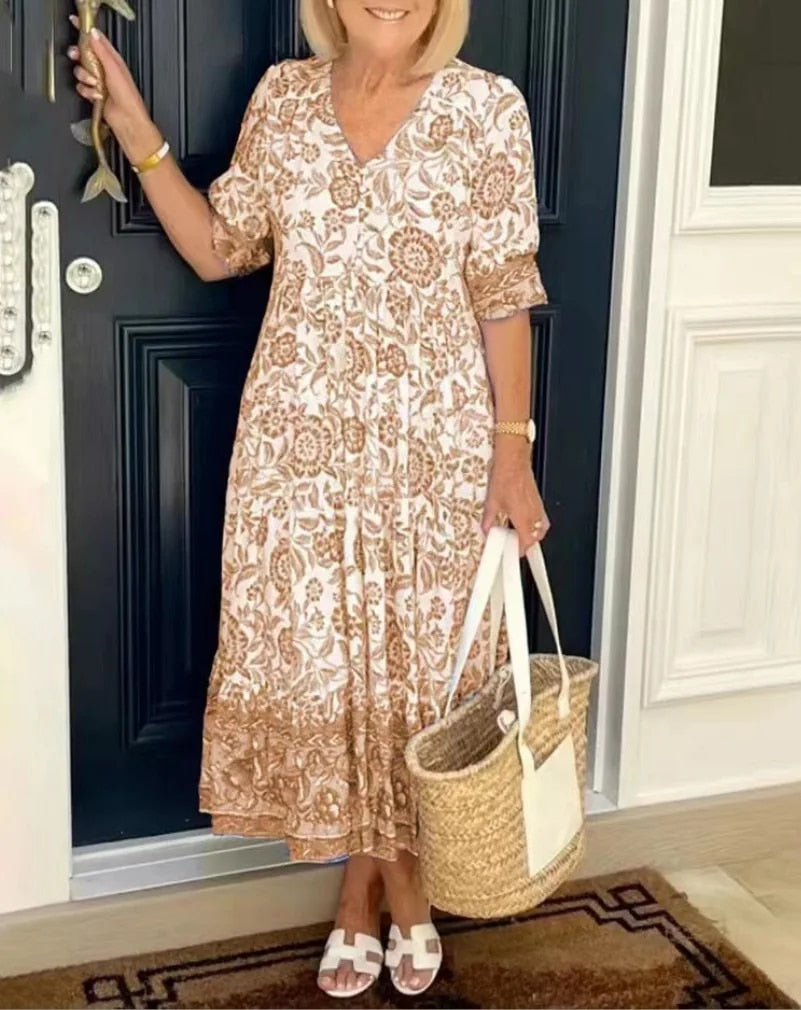 Aria™ - Chic V-Neck Floral Dress