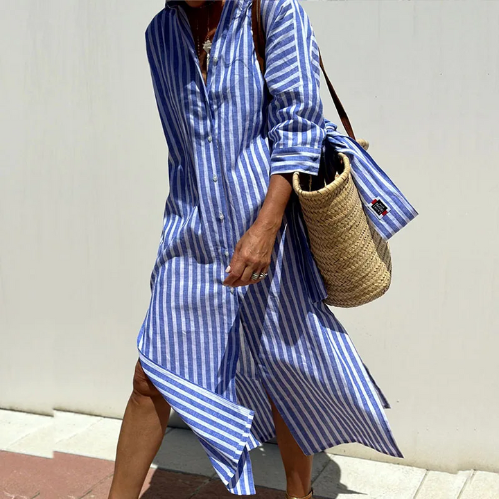 Grace™ - Chic Striped Shirt Dress