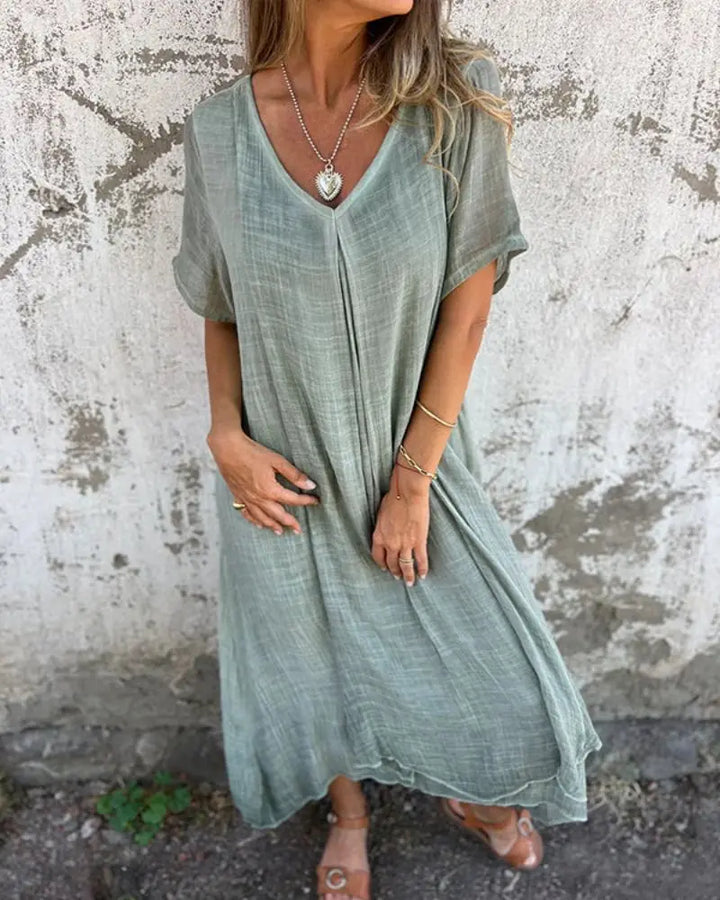Gina™ - Chic V-Neck Loose Dress