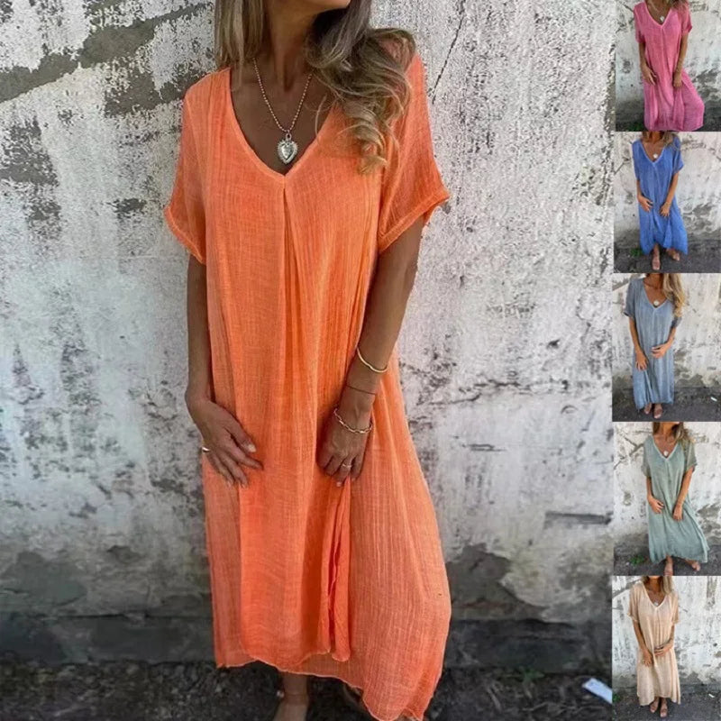 Gina™ - Chic V-Neck Loose Dress