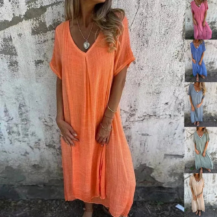 Gina™ - Chic V-Neck Loose Dress