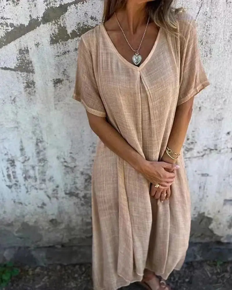 Gina™ - Chic V-Neck Loose Dress