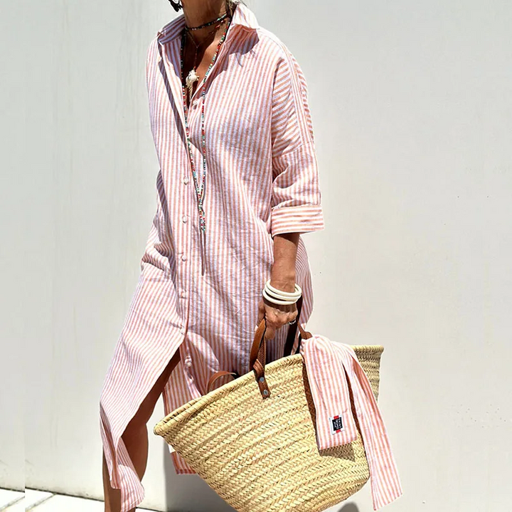 Grace™ - Chic Striped Shirt Dress