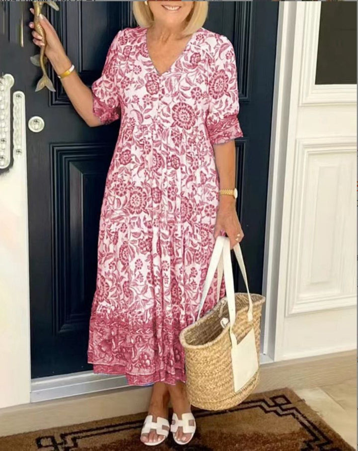 Aria™ - Chic V-Neck Floral Dress