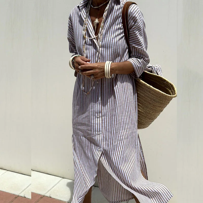 Grace™ - Chic Striped Shirt Dress